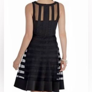 White House Black Market sleeveless cocktail dress with sheer overlay